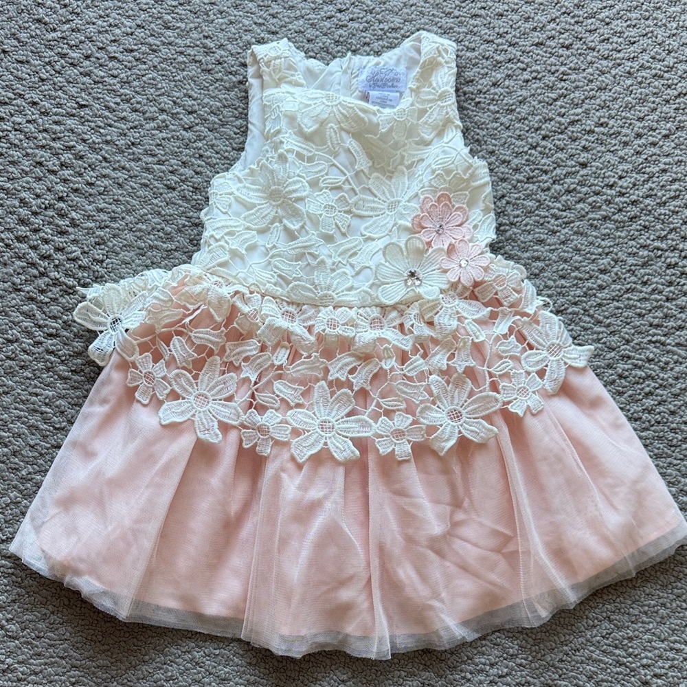 Girls' Ivory Lace Bodice with Blush Pink Tulle Skirt Formal Dress - Picture 1 of 7